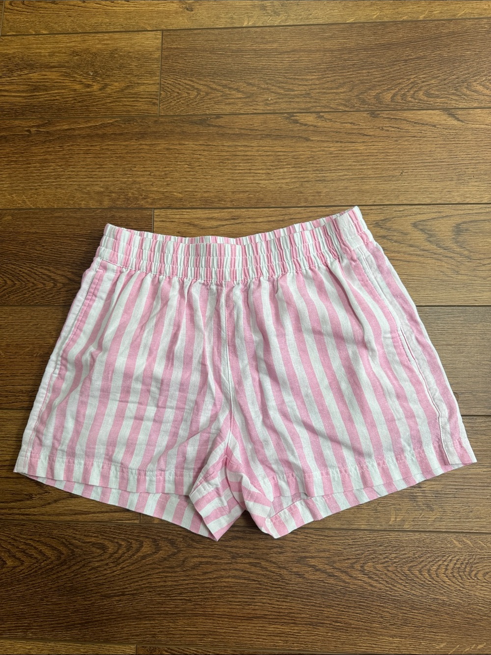 Old Navy Pink and White Vertical-Stripe High-Waist Shorts